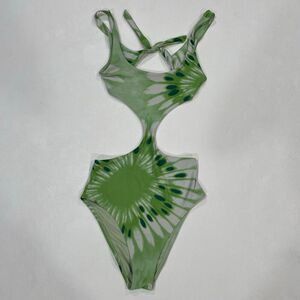 Aerie Green Tie Dye Cut Out One Piece Swimsuit Women’s Small
